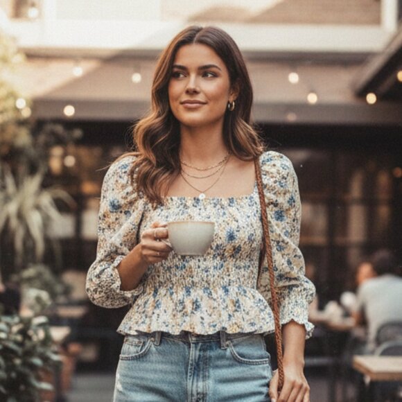 NWT En Saison Floral Chiffon Top - Picture 1 of 5